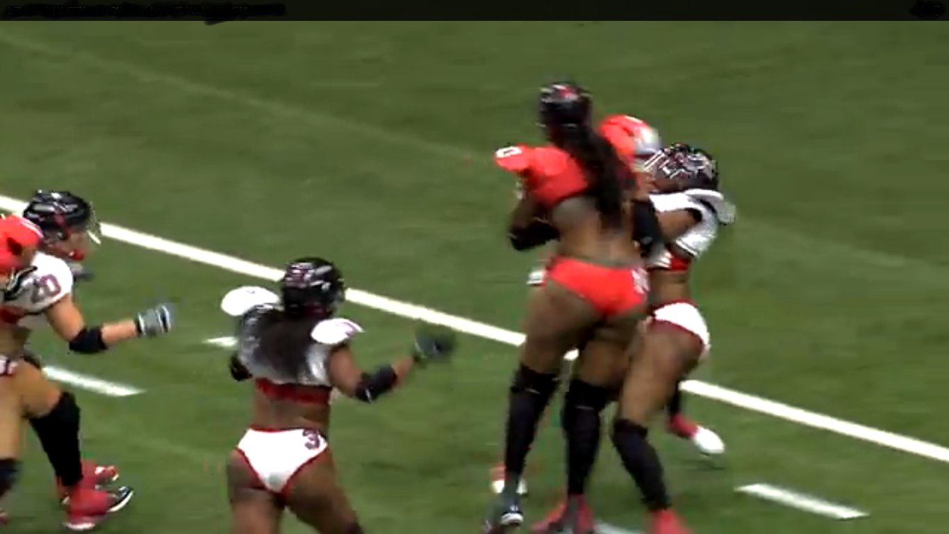 Lingerie Football League Players Runs Over Another Player For A Touchdown